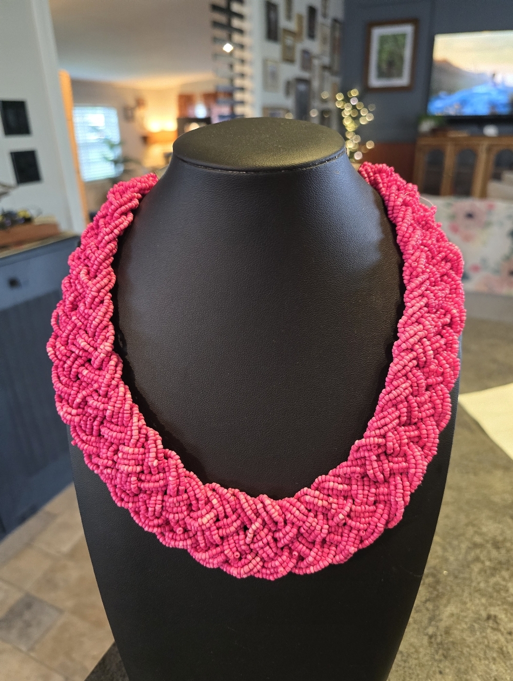 Handcrafted Pink Beaded Braided Necklace - Women Jewelry
